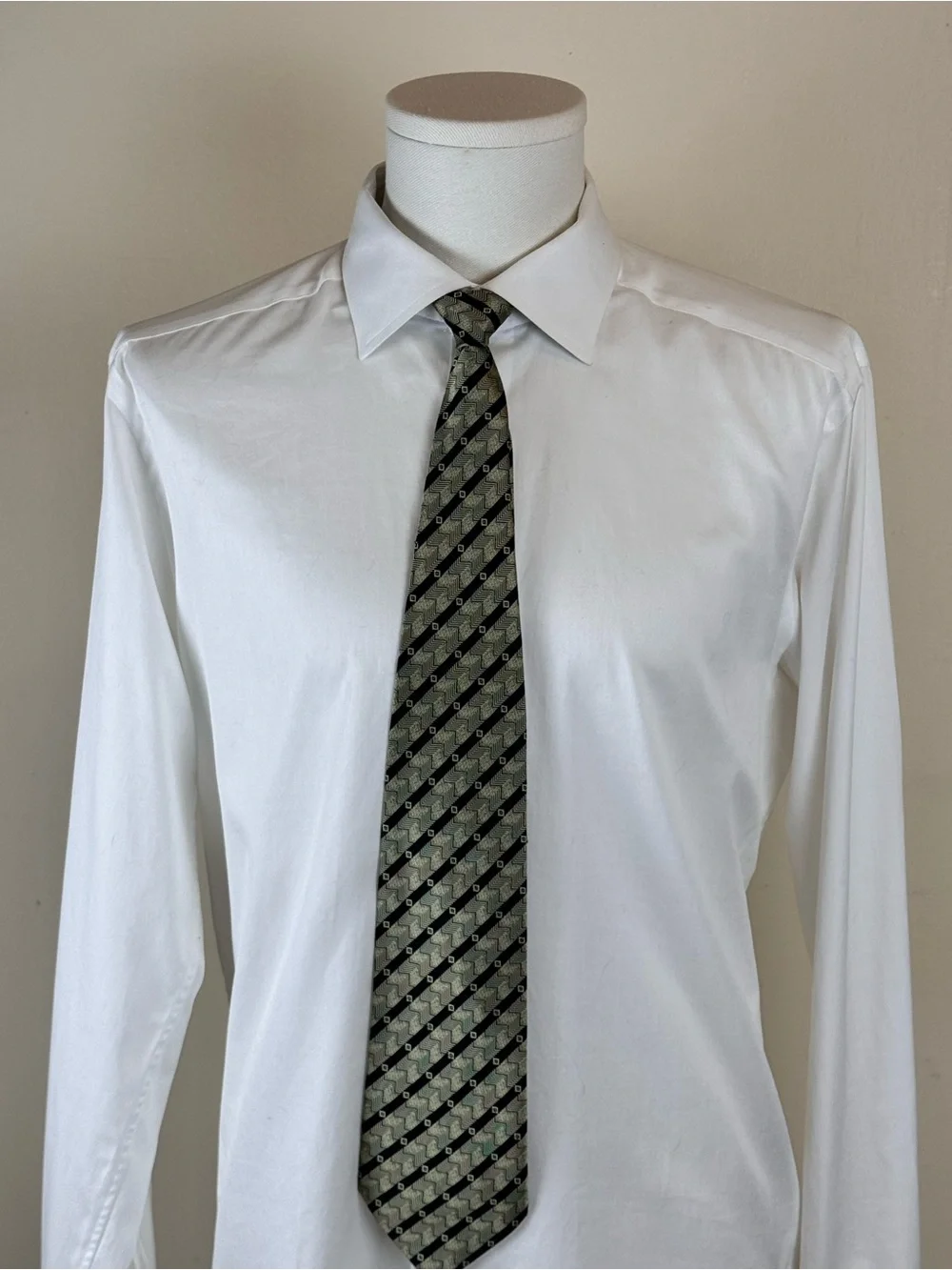 AE Picabia Men’s Necktie Black and Gold Geometric Chevron Silk Tie